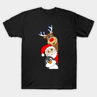 Christmas friends: a penguin, santa and Rudolph T-Shirt